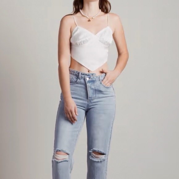 Bittersweet Tops - White lace-trim bustier top